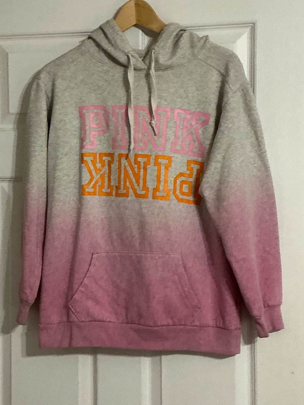 Victoria's Secret PINK Gray to Pink Ombre Hoodie with Orange Logo